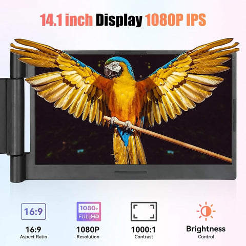 LE1411 14.1inch Laptops Screen Extender 280° Rotation FHD 1080P IPS Portable Monitors For Windows Mac Android Chrome 14-17 Inch DSERS