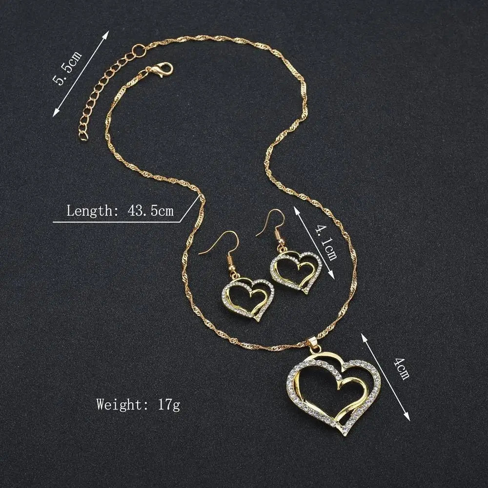 Romantic Double Heart Jewelry Set for Brides
