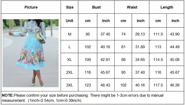 Pleated Print Long Sleeve Mid-Calf Lapel Standard-Waist Pullover Dress - GiFTiFY
