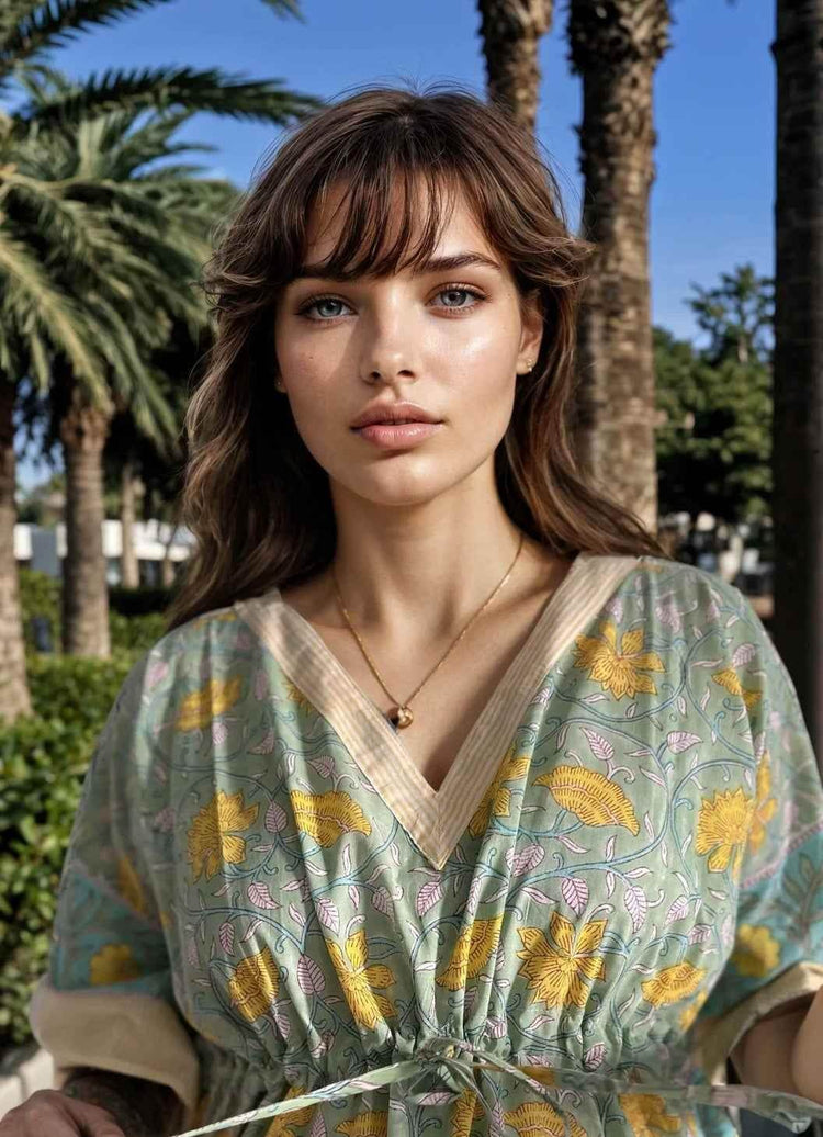 Soléa Block Print Cotton Caftan - GiFTiFY