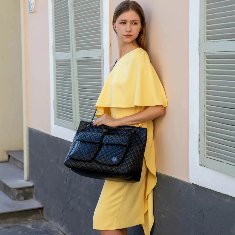 Diana Quilted Vegan Leather Weekender Tote Bag - GiFTiFY