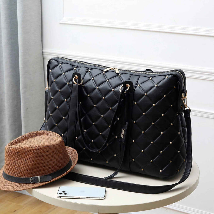 Diamond Quilted Vegan Leather Weekender Tote Bag - GiFTiFY