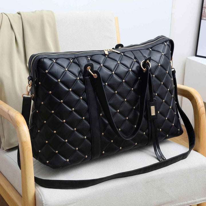 Diamond Quilted Vegan Leather Weekender Tote Bag - GiFTiFY