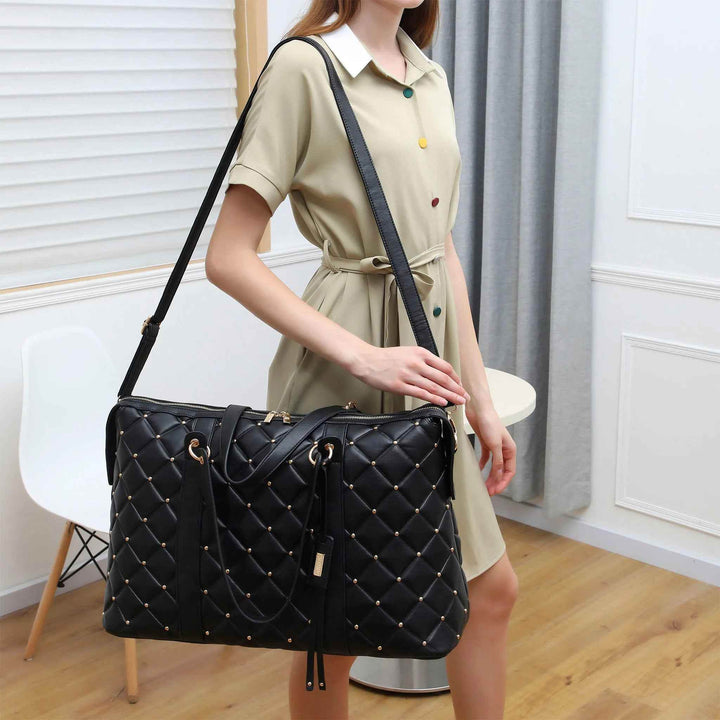 Diamond Quilted Vegan Leather Weekender Tote Bag - GiFTiFY