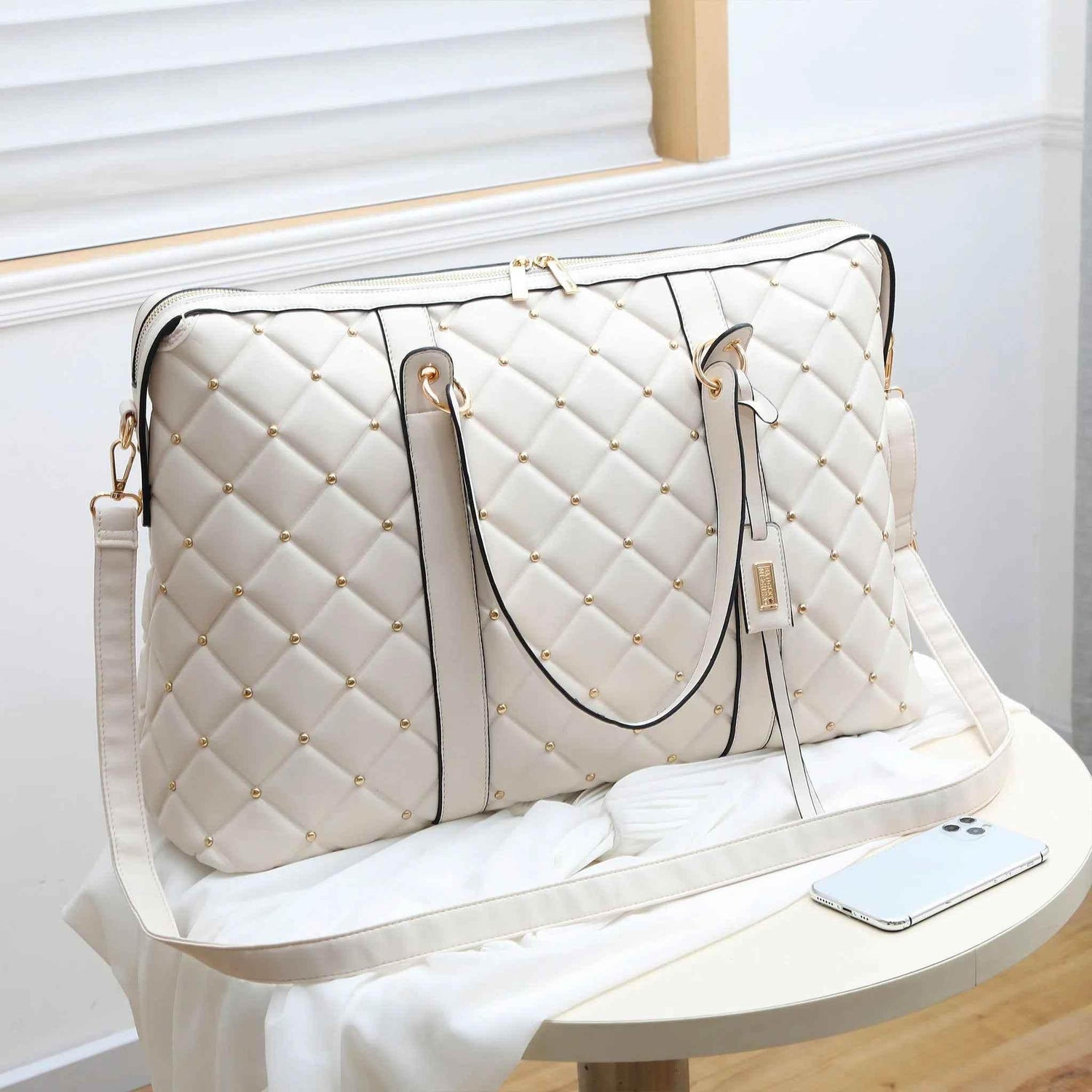 Diamond Quilted Vegan Leather Weekender Tote Bag - GiFTiFY