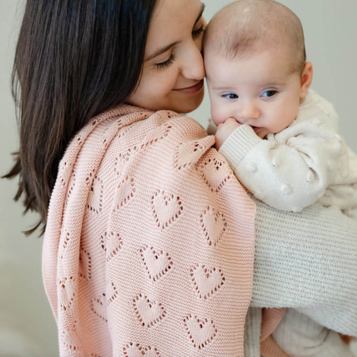100% Cotton Luxury Knit Heart Swaddle Baby Blanket - GiFTiFY