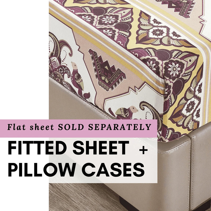 DaDa Bedding Majestic Oriental Kilim Fitted Sheet - w/ Pillow Cases Royal Persian Traditional Design Intricate Ornate Ornament Print Bed Sheets by DaDalogy Bedding Collection