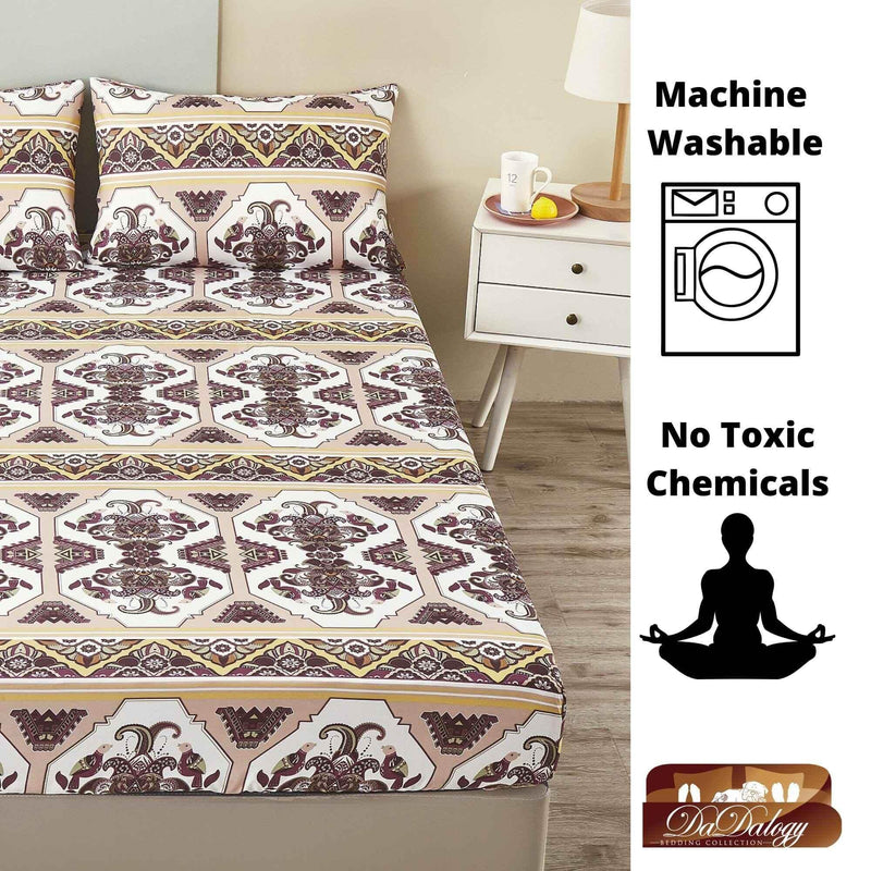 DaDa Bedding Majestic Oriental Kilim Fitted Sheet - w/ Pillow Cases Royal Persian Traditional Design Intricate Ornate Ornament Print Bed Sheets by DaDalogy Bedding Collection