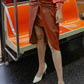 CHOOSE US LEATHER MIDI SKIRT