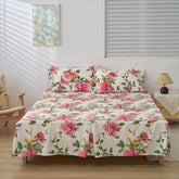 DaDa Bedding Romantic Roses Floral Bed Skirt - Matching Pink & White Ruffled Dust Ruffle for Quilted Coverlet Set - Lightweight & Breathable Polyester Bedskirt - GiFTiFY