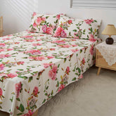 DaDa Bedding Romantic Roses Floral Bed Skirt - Matching Pink & White Ruffled Dust Ruffle for Quilted Coverlet Set - Lightweight & Breathable Polyester Bedskirt - GiFTiFY