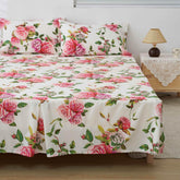 DaDa Bedding Romantic Roses Floral Bed Skirt - Matching Pink & White Ruffled Dust Ruffle for Quilted Coverlet Set - Lightweight & Breathable Polyester Bedskirt - GiFTiFY