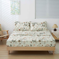DaDalogy Enchanted Meadow Bed Sheet Set - Floral Harmony in Beige, Rose, and Soft Green