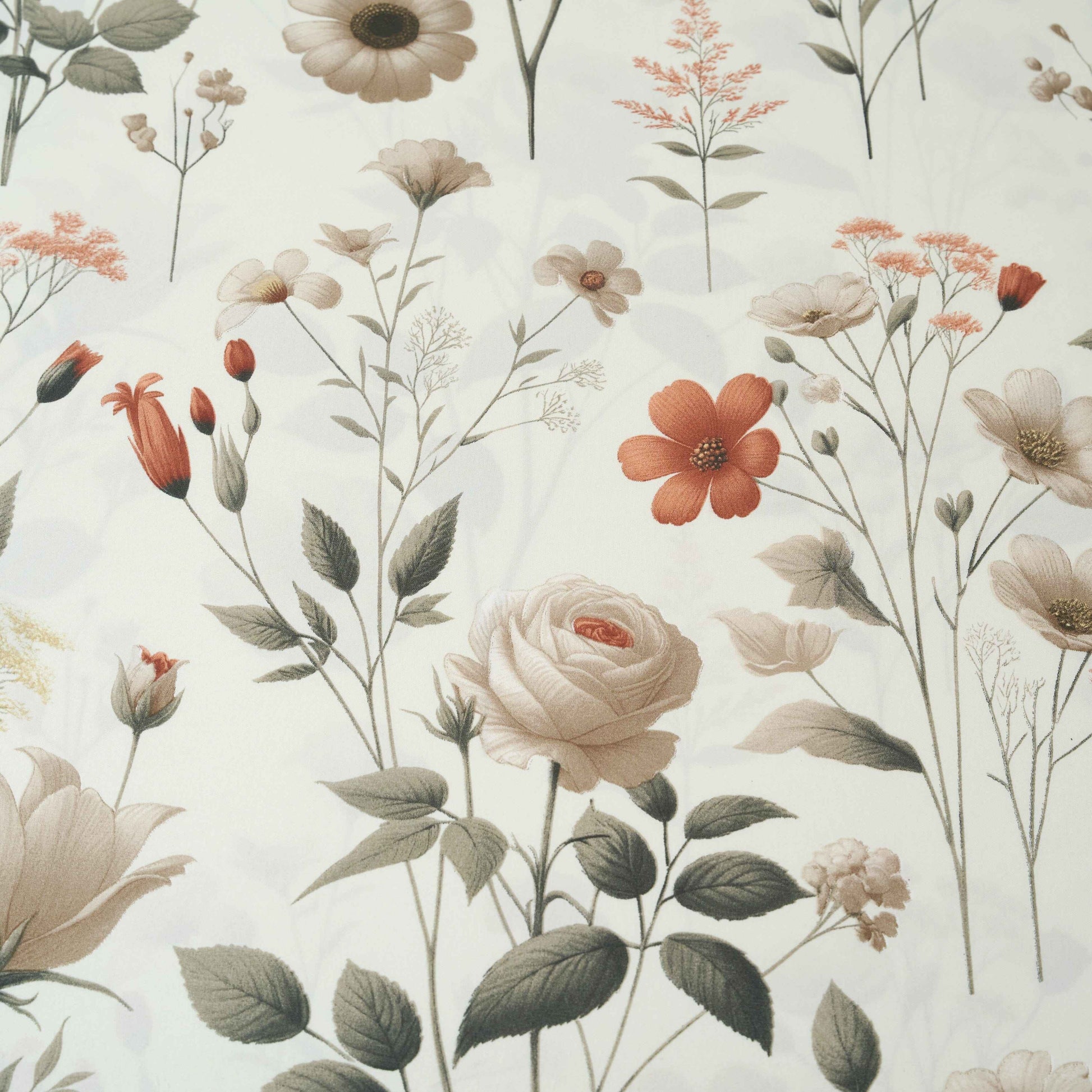 DaDalogy Enchanted Meadow Bed Sheet Set - Floral Harmony in Beige, Rose, and Soft Green, Premium Soft Microfiber, Machine Washable, Deep Pocket 14 - 15 Inches + Flat Sheet