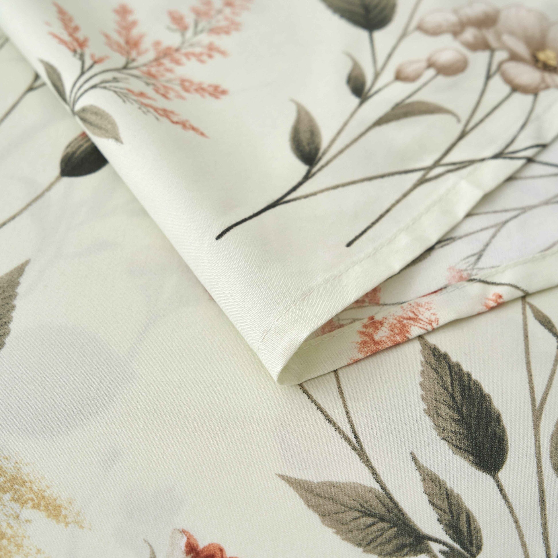 DaDalogy Enchanted Meadow Bed Sheet Set - Floral Harmony in Beige, Rose, and Soft Green, Premium Soft Microfiber, Machine Washable, Deep Pocket 14 - 15 Inches + Flat Sheet