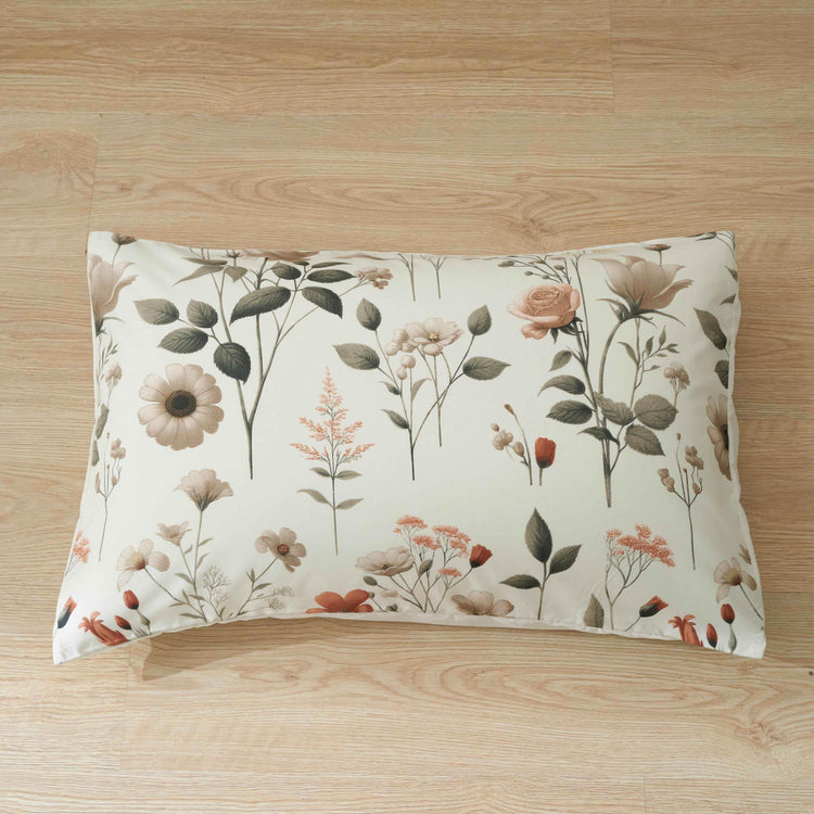 DaDalogy Enchanted Meadow Bed Sheet Set - Floral Harmony in Beige, Rose, and Soft Green, Premium Soft Microfiber, Machine Washable, Deep Pocket 14 - 15 Inches + Flat Sheet - GiFTiFY