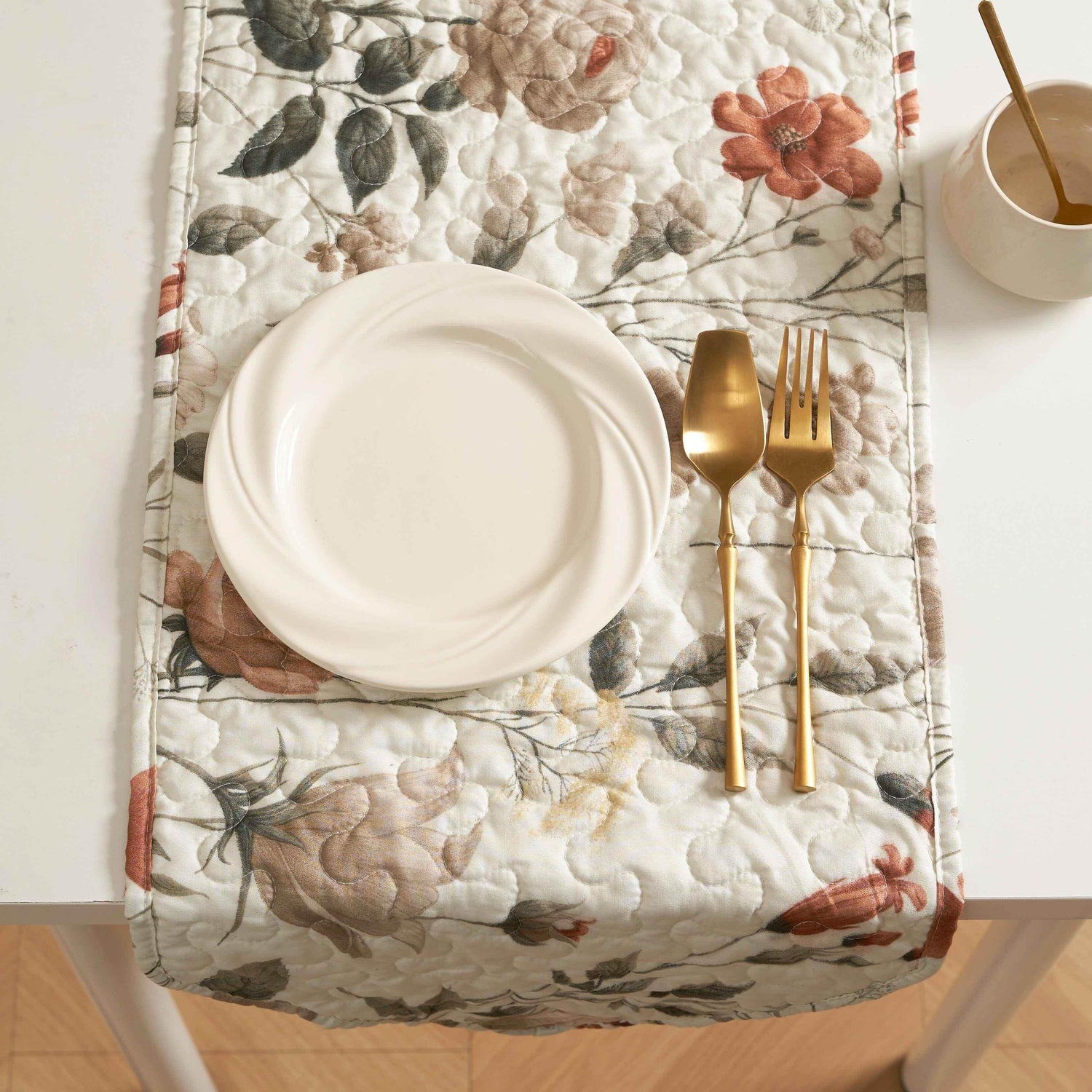 DaDalogy Enchanted Meadow Reversible Dinner Table Runner - Floral Elegance in Beige, Rose, and Soft Olive Green, Premium Soft Microfiber Quilted Table Runner - GiFTiFY