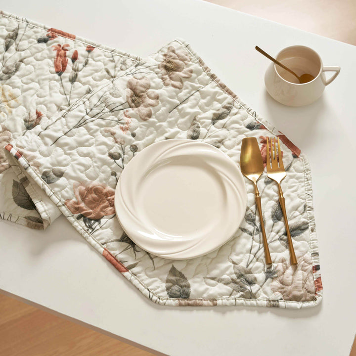 DaDalogy Enchanted Meadow Reversible Dinner Table Runner - Floral Elegance in Beige, Rose, and Soft Olive Green, Premium Soft Microfiber Quilted Table Runner - GiFTiFY