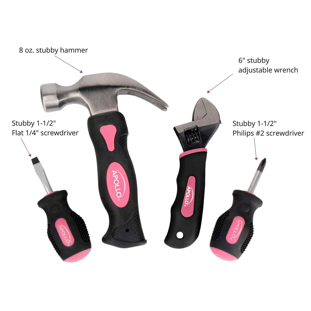 Four Piece Stubby Tool Set - Pink- DT0240P Pink Tool Kit by Apollo Tools