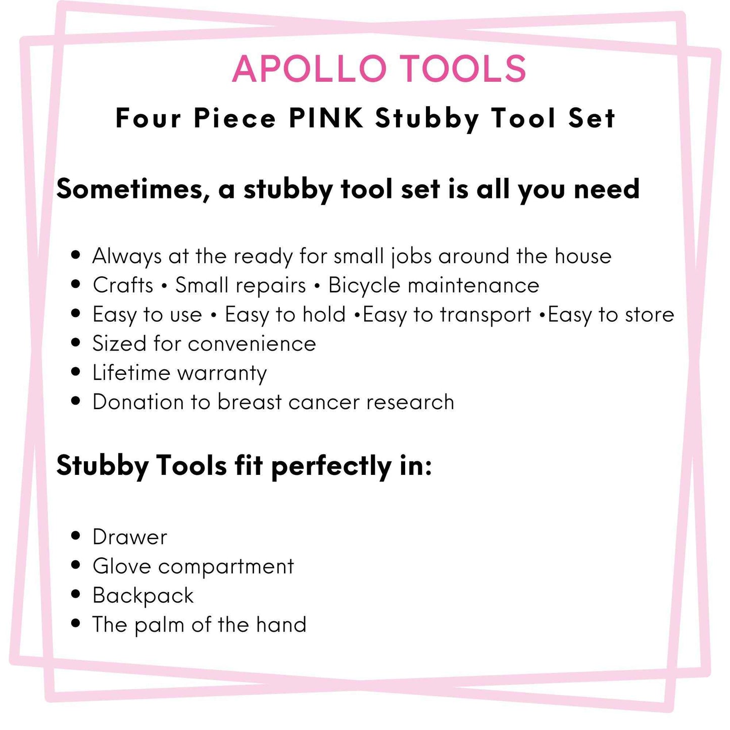 Four Piece Stubby Tool Set - Pink- DT0240P
