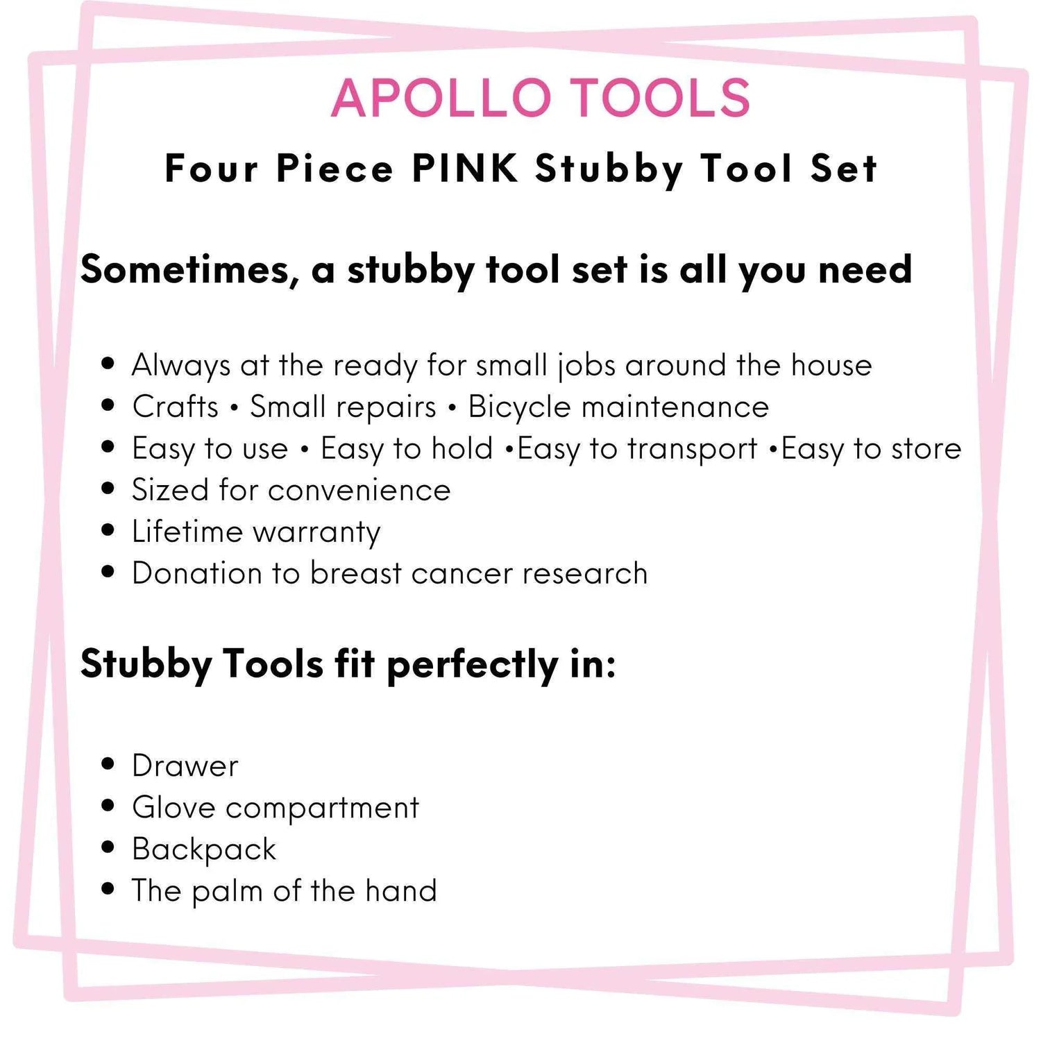 Four Piece Stubby Tool Set - Pink- DT0240P - GiFTiFY