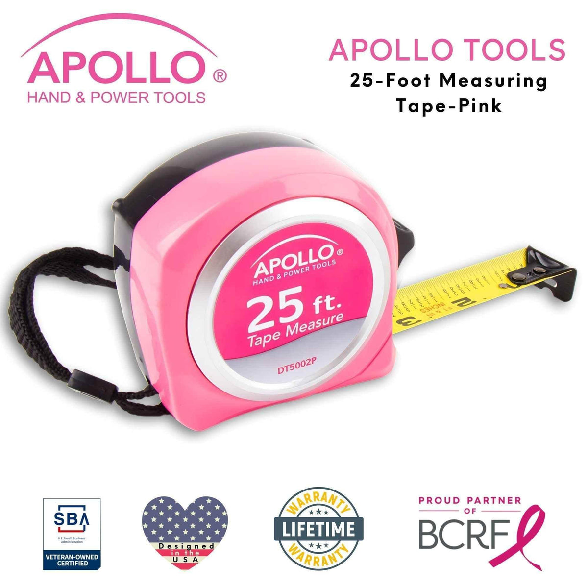 25ft. Tape Measure - Pink - DT5002P Pink Tool Kit by Apollo Tools