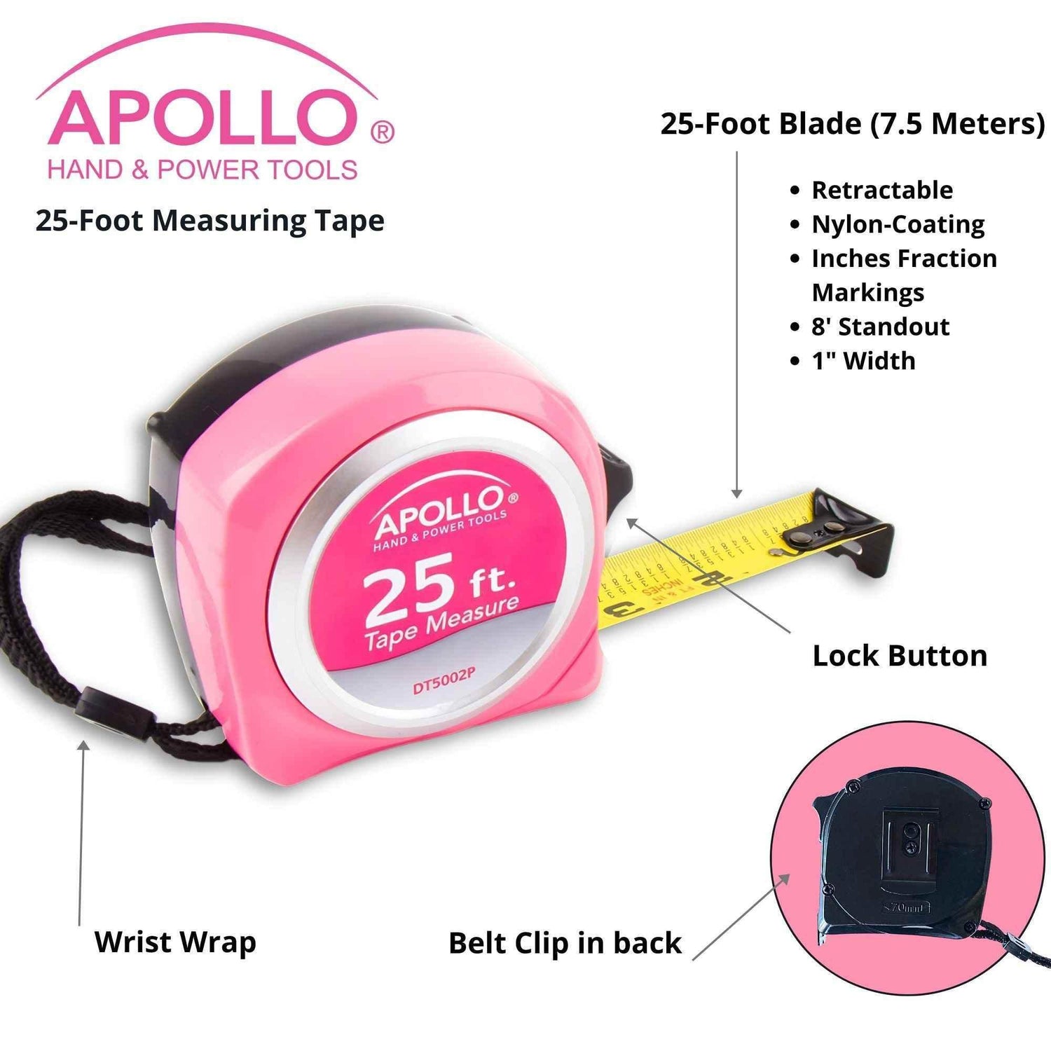 25ft. Tape Measure - Pink - DT5002P - GiFTiFY