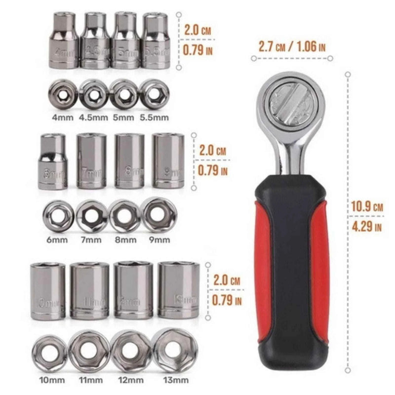13 Piece ¼ Inch Drive Metric Socket Set - DT5023 Household Tool Kit by Apollo Tools