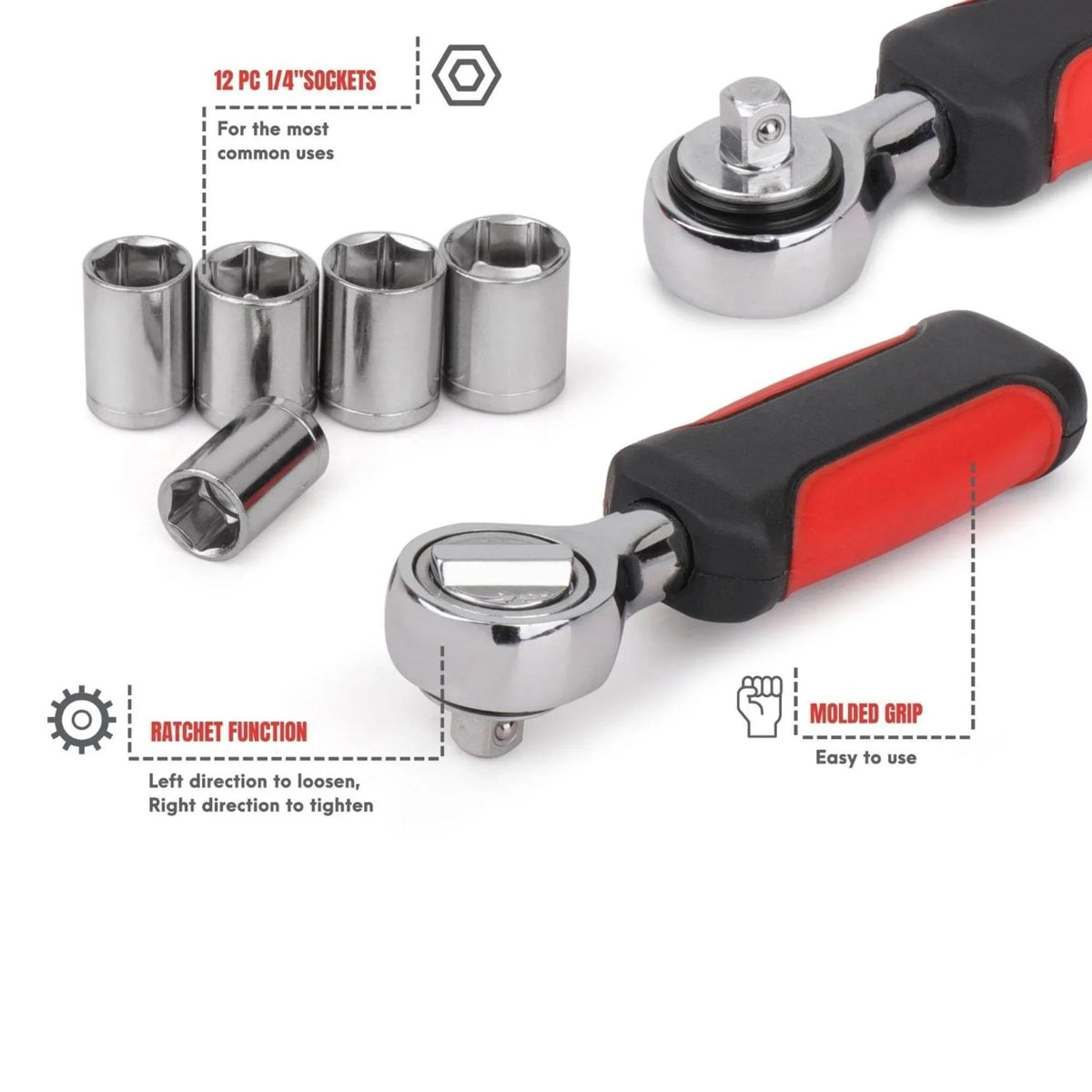 13 Piece ¼ Inch Drive Metric Socket Set - DT5023 Household Tool Kit by Apollo Tools