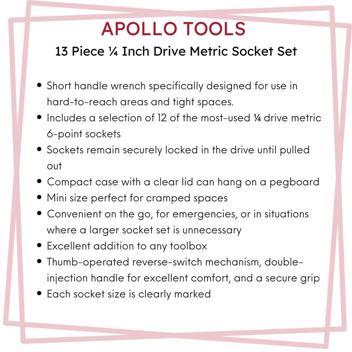 13 Piece ¼ Inch Drive Metric Socket Set - DT5023 Household Tool Kit by Apollo Tools