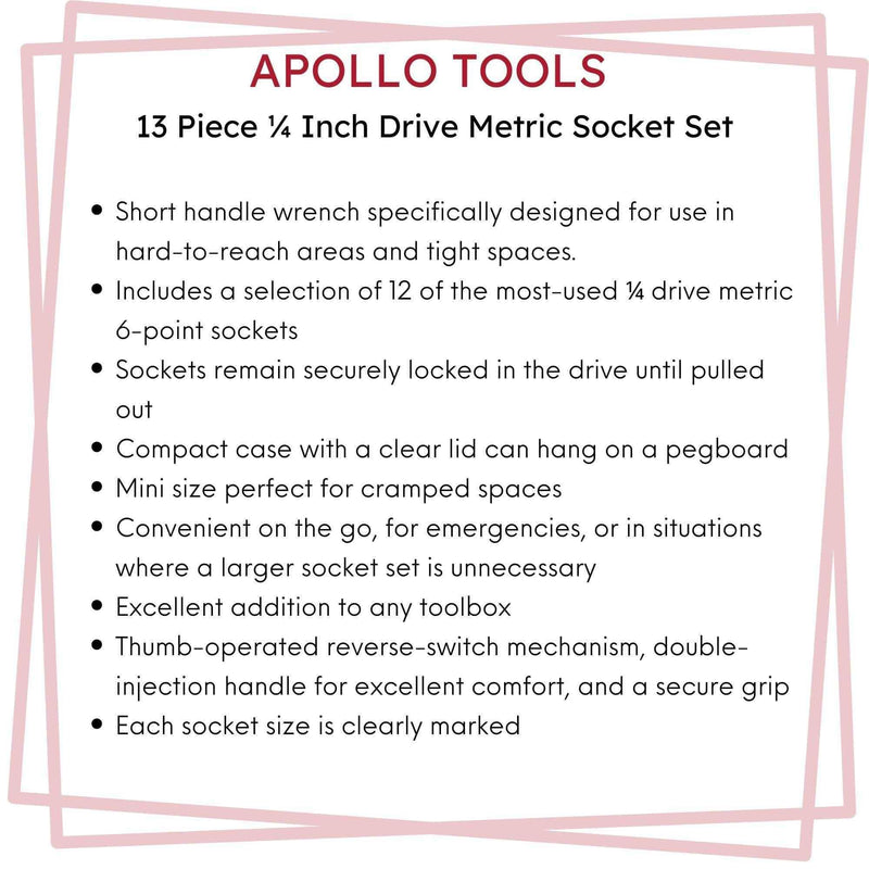 13 Piece ¼ Inch Drive Metric Socket Set - DT5023 Household Tool Kit by Apollo Tools