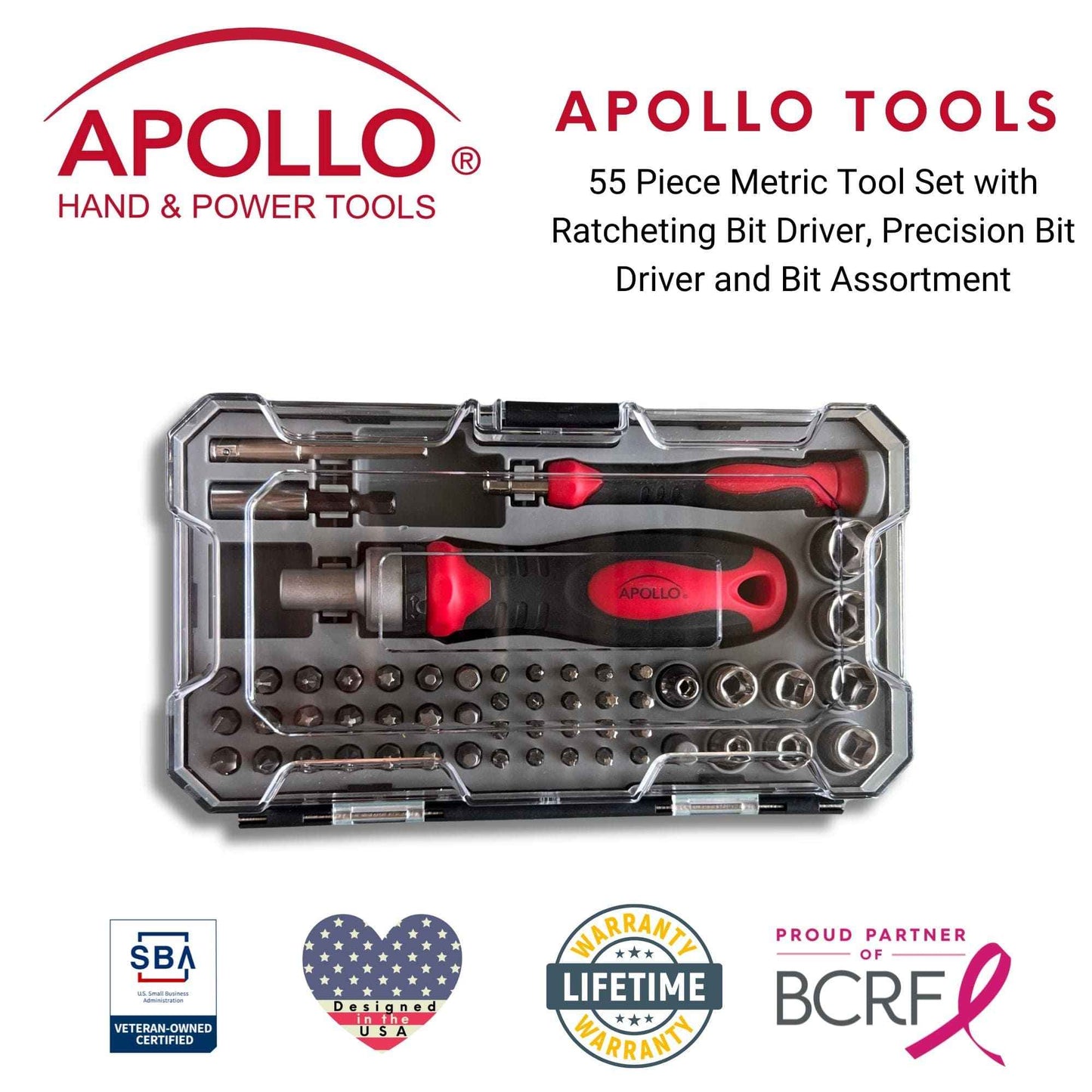 55 Piece Metric Tool Set with Ratcheting Bit Driver, Precision Bit Driver and Bit Assortment - DT5024