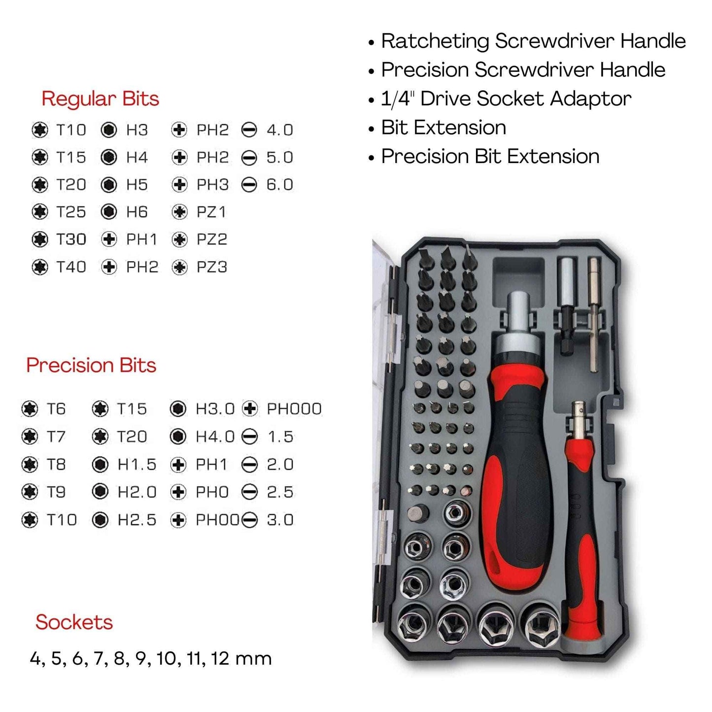 55 Piece Metric Tool Set with Ratcheting Bit Driver, Precision Bit Driver and Bit Assortment - DT5024