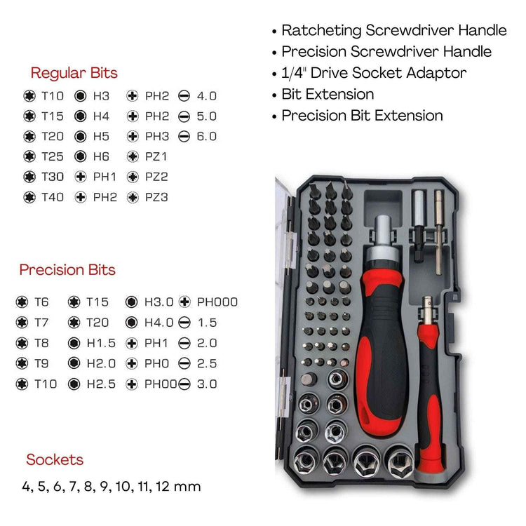 55 Piece Metric Tool Set with Ratcheting Bit Driver, Precision Bit Driver and Bit Assortment - DT5024 - GiFTiFY