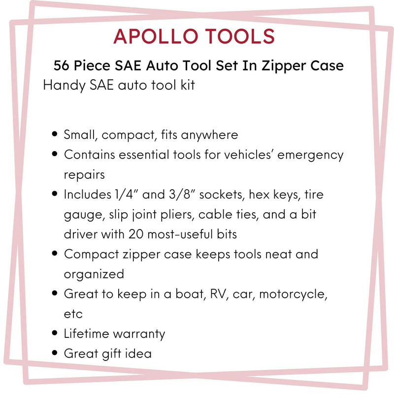 56 Piece SAE Auto Tool Set In Zipper Case - DT9774 Mechanics Tool Kit by Apollo Tools