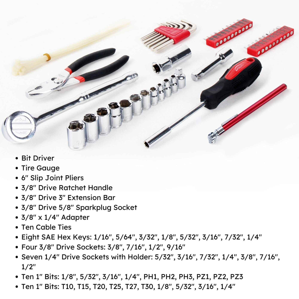 56 Piece SAE Auto Tool Set In Zipper Case - DT9774 Mechanics Tool Kit by Apollo Tools