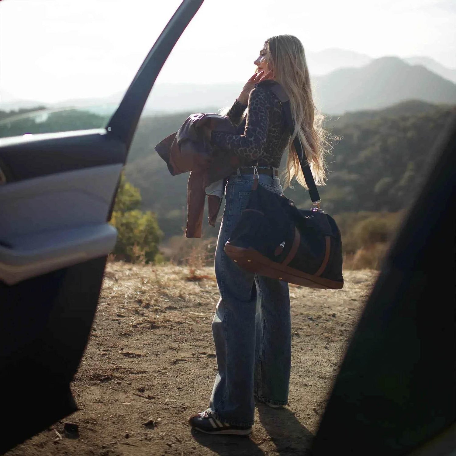 Luxe Journey 30L Twill and Vegan Leather Weekender Duffel Bag - GiFTiFY