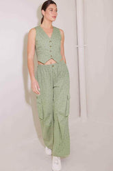 DRIFTING CURRENTS OLIVE WOVEN VEST - GiFTiFY