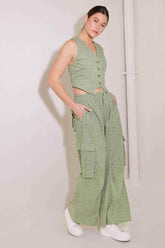 DRIFTING CURRENTS OLIVE WOVEN VEST - GiFTiFY