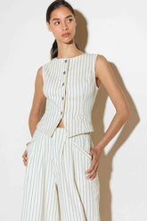 COFFEE RUN STRIPED WOVEN VEST - GiFTiFY