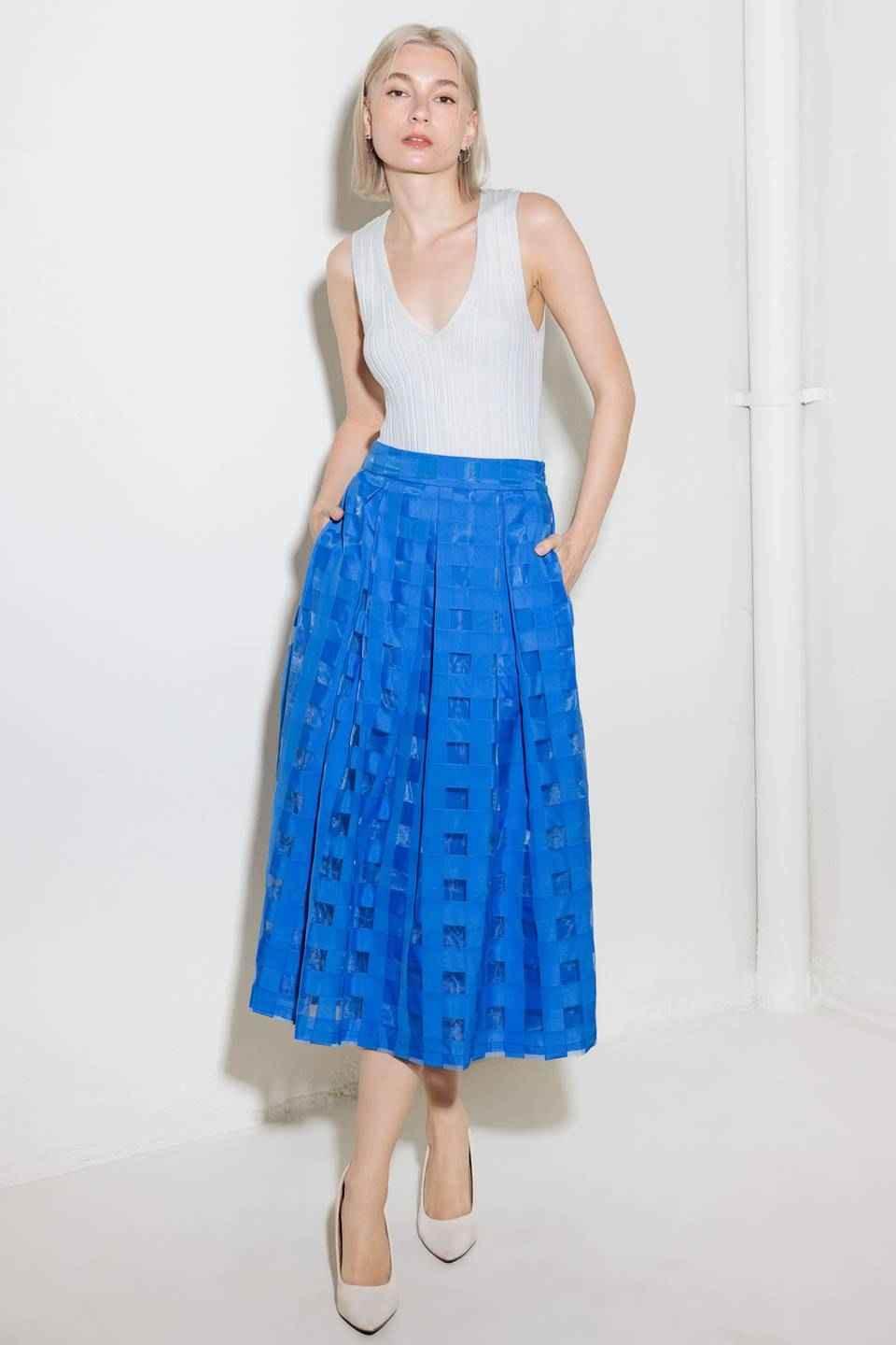 LIVE FOR US BLUE ORGANZA MIDI SKIRT - GiFTiFY