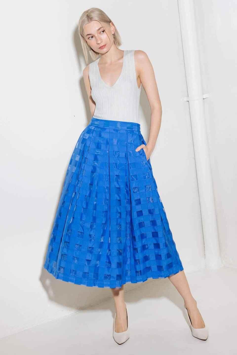 LIVE FOR US BLUE ORGANZA MIDI SKIRT - GiFTiFY