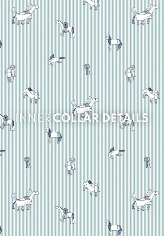  Stripes in Sky Blue Short Pleated Long Sleeve Show Shirt