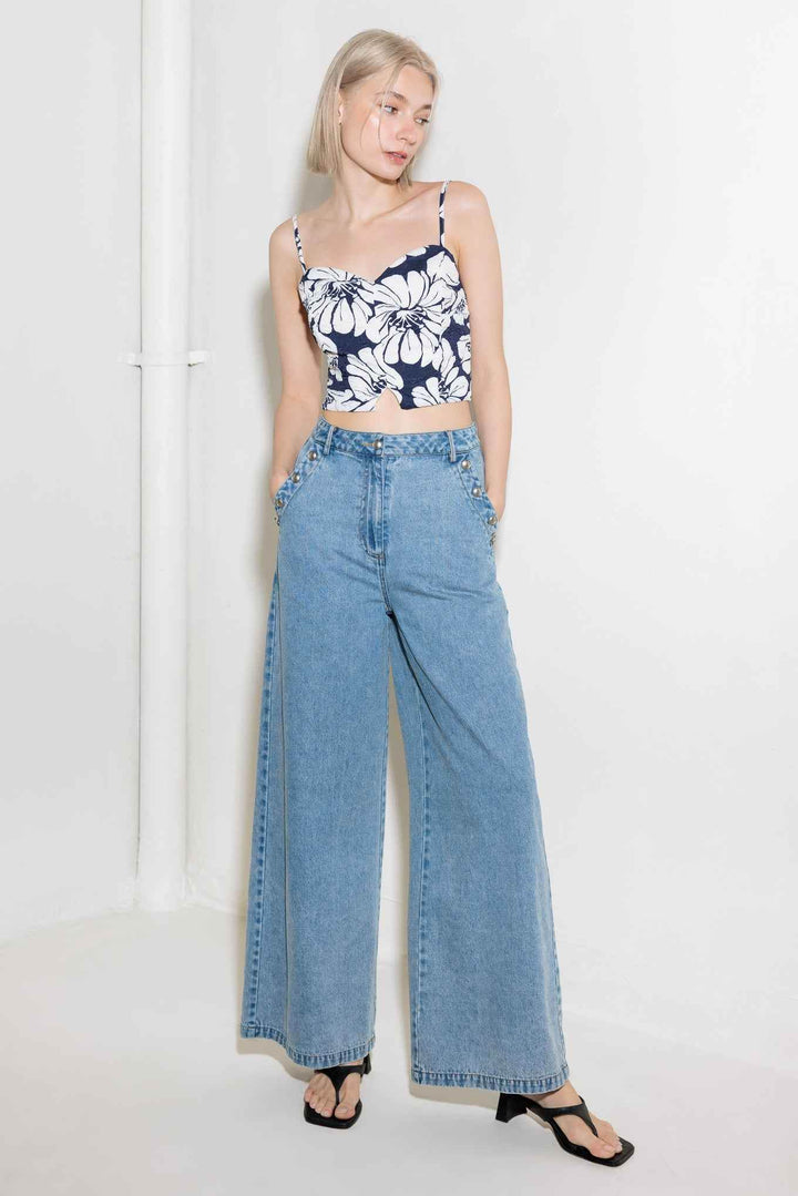 PLAIN OPTIMISM NAVY WOVEN CROP TOP - GiFTiFY