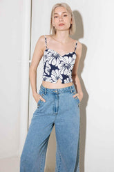 PLAIN OPTIMISM NAVY WOVEN CROP TOP - GiFTiFY