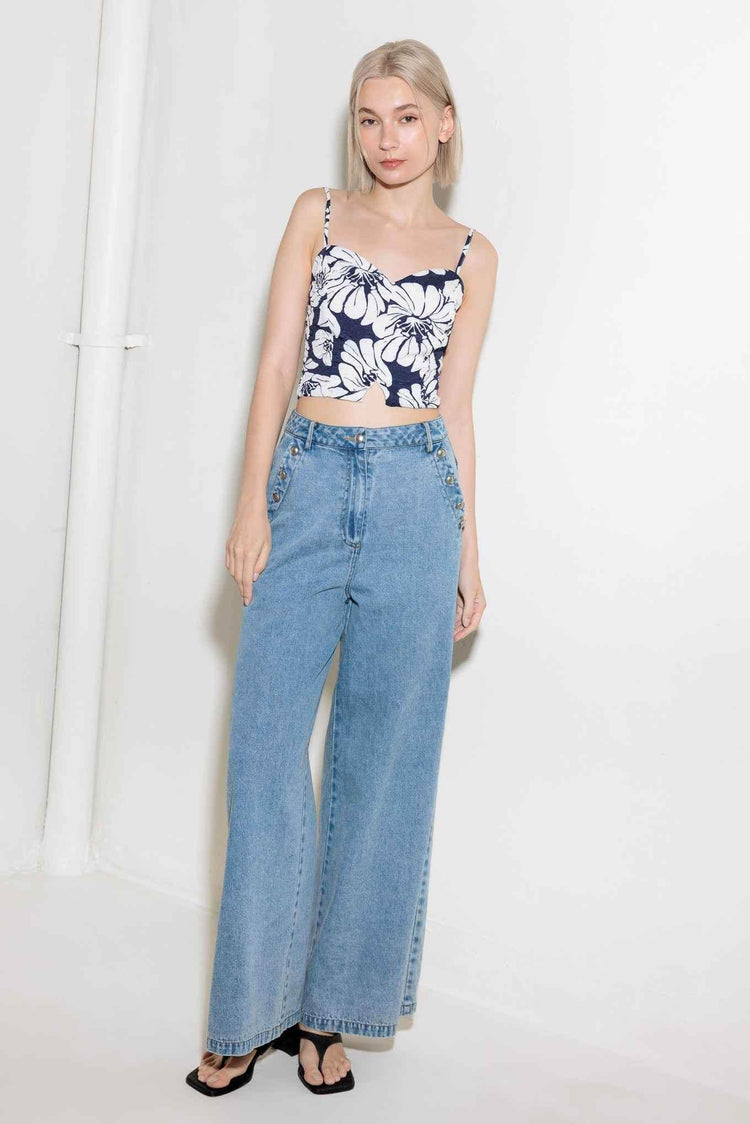 PLAIN OPTIMISM NAVY WOVEN CROP TOP - GiFTiFY