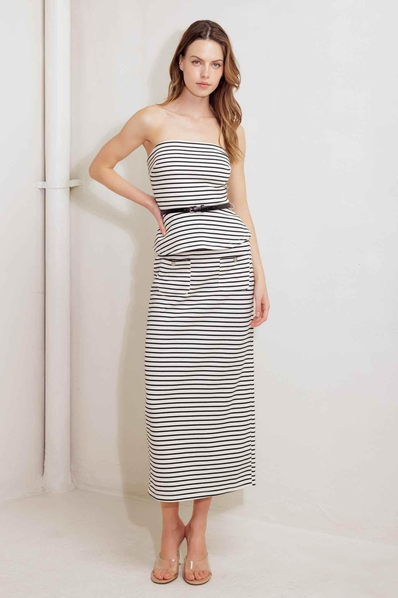 WINDING PATH STRIPED WOVEN TUBE TOP - GiFTiFY