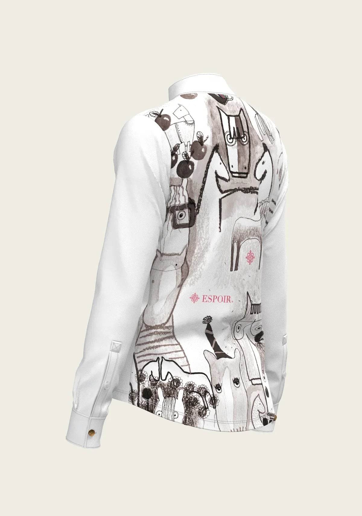 The Horse Fair Monochrome Long Pleated Long Sleeve Sleeve Show Shirt - GiFTiFY