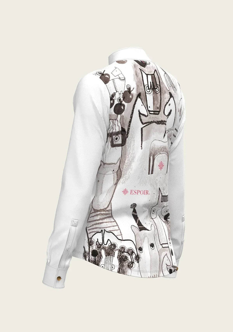 The Horse Fair Monochrome Long Pleated Long Sleeve Sleeve Show Shirt - GiFTiFY