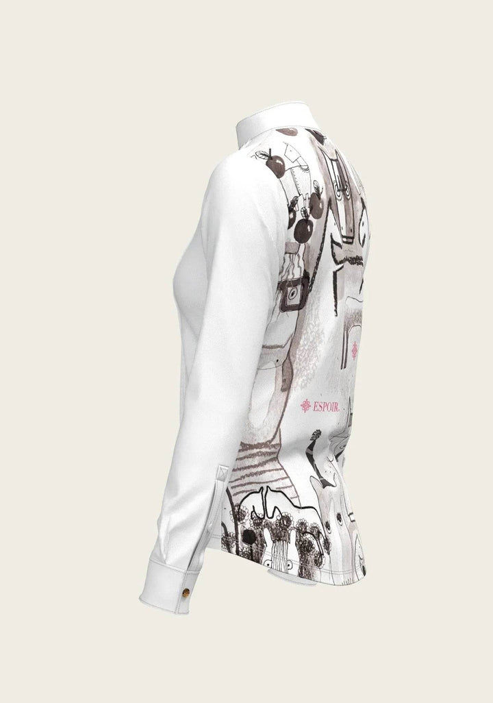 The Horse Fair Monochrome Long Pleated Long Sleeve Sleeve Show Shirt - GiFTiFY